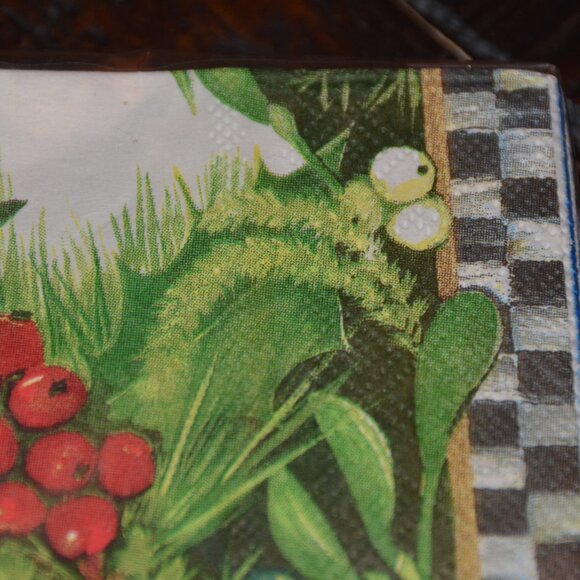 RARE SEALED MACKENZIE CHILDS DECOUPAGE CRAFT ART HOLLY & BERRY COCKTAIL NAPKINS - Picture 3 of 7